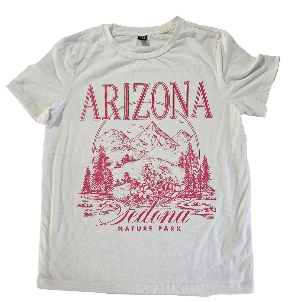 SHEIN Arizona Sedona Nature Park Graphic Tee Womens Small White Pink T Shirt